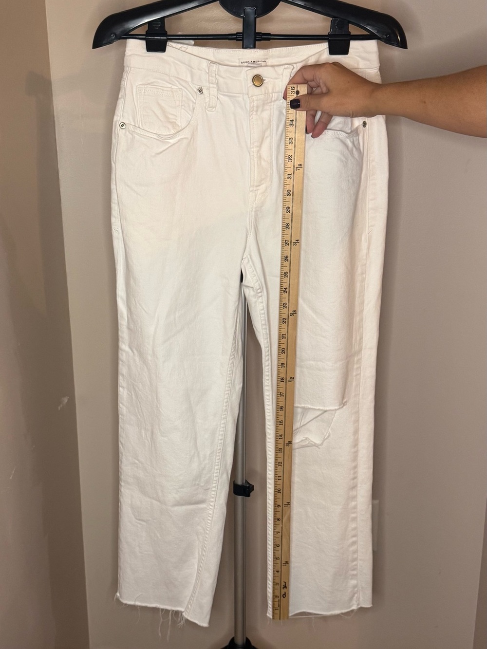 Good American Woman Jean 8/29 Raw Hem GNIC046T White Distressed Preppy Designer - Picture 3 of 10